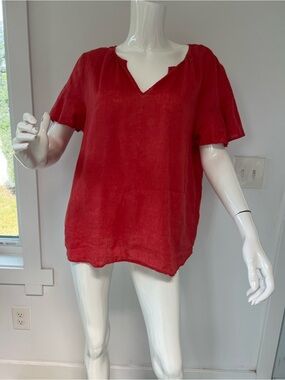 Catherine Malandrino 100% linen red Top  Blouse relaxed fit casual